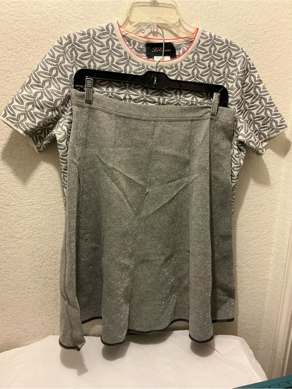 Les Copains Silver-Gray 2 pcs A-Line Sparkle Skirt and Top designer Italy